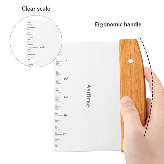 Asdirne Teigschaber, Teigschaber Edelstahl mit Holzgriff und Edelstahlklinge in Lebensmittelqualität, Gebäckschaber, 15CM