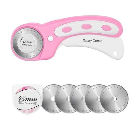 Headley Tools Rollschneider mit 5 Ersatzklingen, Stoffschneider mit Ergonomischem Griff und Sicherheitsverschluss Rollschneider 45mm für Stoff, Leder, Basteln, Nähen, Quilten (Rosa)