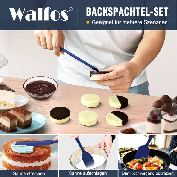 Walfos Silikonschaber-Set (9 Stück) Hitzebeständige Silikonspatel und -bürste mit Edelstahlkern, flexibler Teigschaber & Antihaft-Gummispatel zum Kochen, Backen und Mischen, blau