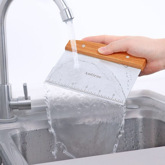 Asdirne Teigschaber, Teigschaber Edelstahl mit Holzgriff und Edelstahlklinge in Lebensmittelqualität, Gebäckschaber, 15CM