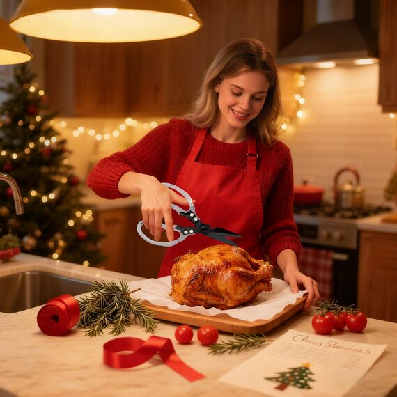 CGBE Multifunktionale Küchenschere aus Edelstahl: Scharfe Haushaltsschere für Küche - Transparenter Griff - Allzweckschere für Huhn Geflügel Fisch Fleisch Kräuter - Schwarz