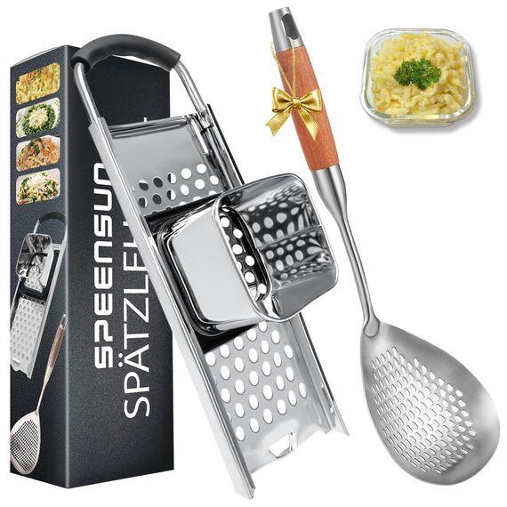 SPEENSUN Spätzlehobel+Schöpflöffel [Topf Ø von 16-30cm] mit Gummigriff Spülmaschinenfest,Spätzlereibe aus hochwertigem Edelstahl,Spätzlesieb ideal für selbstgemachte Spätzle&Knöpfle