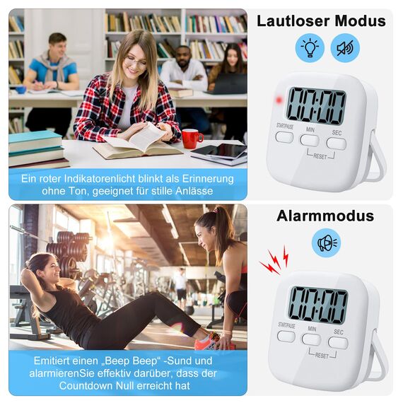 Digitaler Küchentimer Magnetisch Eieruhr Timer Küchenuhr Stoppuhr Countdown Count up, Laut Ton Küchenwecker Zeitmesser Küche Kurzzeitwecker mit LCD zum Kochen Backen Sport Lernen, mit Batterie