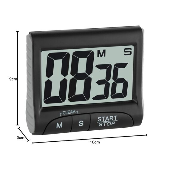 TFA Dostmann Digitaler Timer und Stoppuhr, 38.2021.01, Multifunktionstimer, Countdown-Uhr bis 99min/59s, elektronische Eieruhr, mit Display, Memory-Funktion, große Ziffern, mit Magnet/Ständer, schwarz