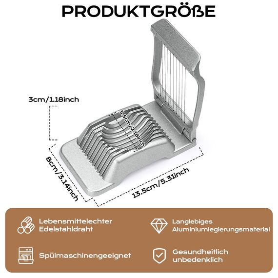 BIBURY Eierschneider aus Edelstahl, Robuster Aluminium Schneider für Eier, Eischneidewerkzeug, Egg Slicer Einzeln Gespannte Edelstahldrähte Pilze, Erdbeeren, Weiches Obst, Spülmaschinenfest