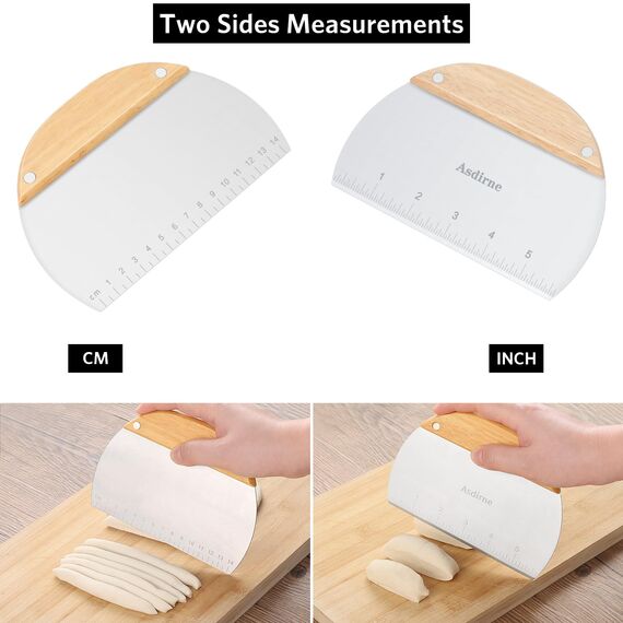 Asdirne Teigschneider, Teigschaber mit Holzgriff und lebensmittelechter Edelstahlklinge, Gebäckschaber, 15 cm, 2 Stück