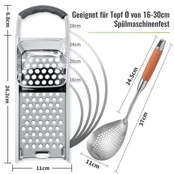 SPEENSUN Spätzlehobel+Schöpflöffel [Topf Ø von 16-30cm] mit Gummigriff Spülmaschinenfest,Spätzlereibe aus hochwertigem Edelstahl,Spätzlesieb ideal für selbstgemachte Spätzle&Knöpfle
