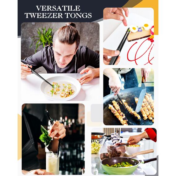 2 Stück 25.5cm-Kochpinzette Zangen Präzision Gezackte Spitzen, Edelstahl Professionelle Kochpinzette Küchenwerkzeuge zum Grillen, Beschichten und Servieren (Schwarz)