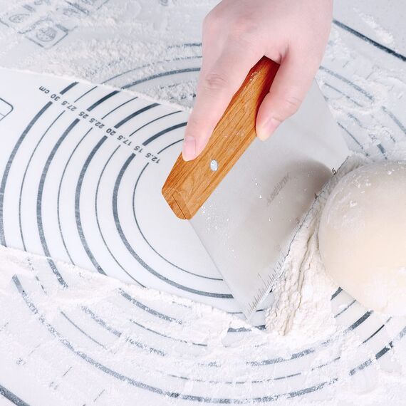 Asdirne Teigschaber, Teigschaber Edelstahl mit Holzgriff und Edelstahlklinge in Lebensmittelqualität, Gebäckschaber, 15CM