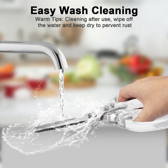 CGBE Multifunktionale Küchenschere aus Edelstahl: Scharfe Haushaltsschere für Küche - Transparenter Griff - Allzweckschere für Huhn Geflügel Fisch Fleisch Kräuter - Silber