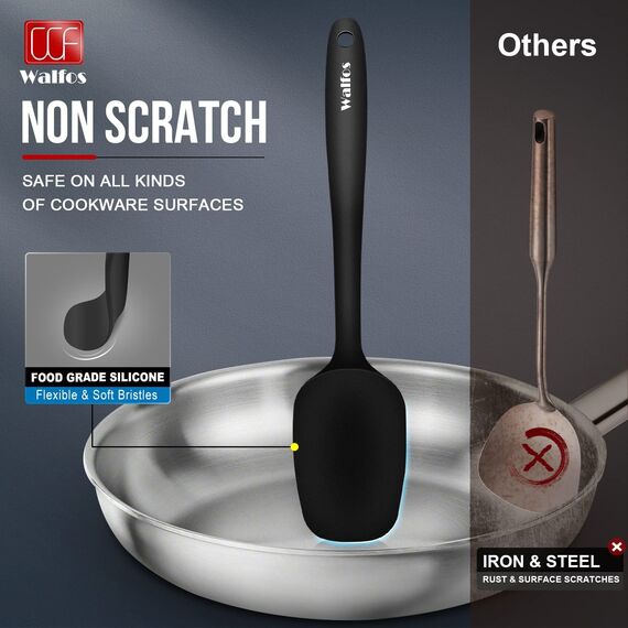 Walfos Silikon Spachtel, Hitzebeständige bis 600°F, Antihaft-Küchenbackwerkzeuge Silikon Spatel Set mit Metallkern Ideal für Kochen und Backen (5 Stück Schwarze Spatel)