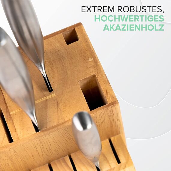 Coninx Messerblock Gummibaumholz | Messerhalter 15 Schlitze Kochmesser | Messerblock Ohne Messer | Geeignet für 15 Messer, Wetzstahl | Messerhalter für Küchenmessern | 13 x 19 x 22 cm