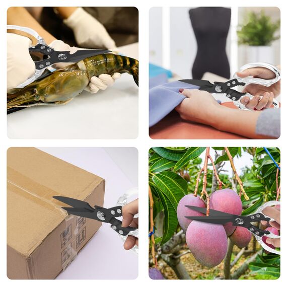 CGBE Multifunktionale Küchenschere aus Edelstahl: Scharfe Haushaltsschere für Küche - Transparenter Griff - Allzweckschere für Huhn Geflügel Fisch Fleisch Kräuter - Schwarz