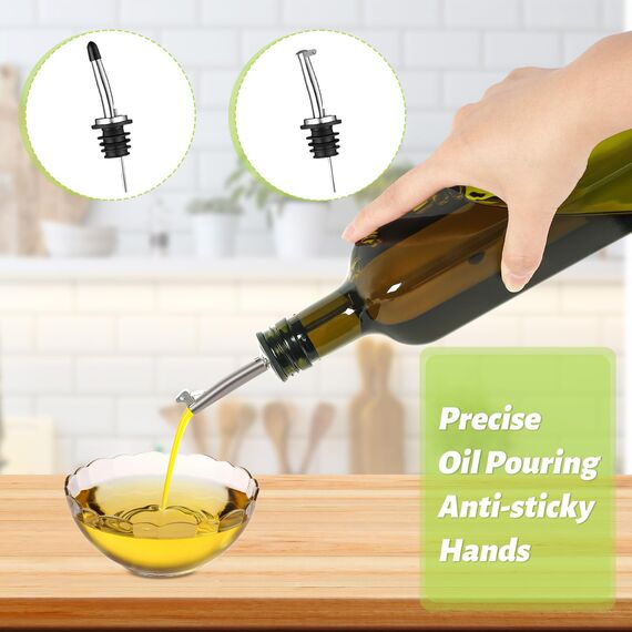 DUNSOO Ölflasche, 2x500 ml Essig und Ölspender, Olivenölflasche mit Trichter, Anlaufgeschütztem Deckel, Etikett, Glasflasche für Küche und BBQ (Grün, 500ml)