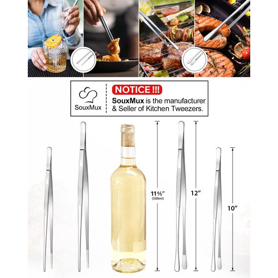 2 Stück 30.5cm-Kochpinzette Zangen Präzision Gezackte Spitzen, Edelstahl Professionelle Kochpinzette Küchenwerkzeuge zum Grillen, Beschichten und Servieren (Silber)