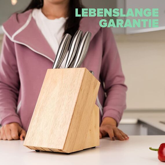 Coninx Messerblock Gummibaumholz | Messerhalter 15 Schlitze Kochmesser | Messerblock Ohne Messer | Geeignet für 15 Messer, Wetzstahl | Messerhalter für Küchenmessern | 13 x 19 x 22 cm