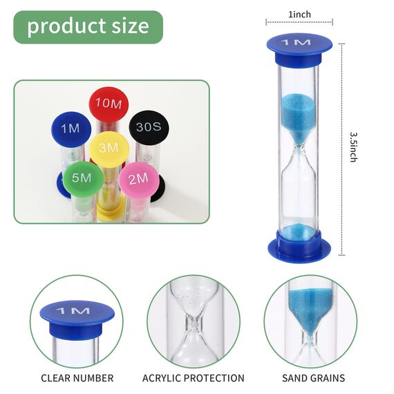 12 Stück Mini Bunter Sanduhren für Kinder,6 Farben Buntes Sanduhren Set,30S/1/2/3/5/10Minuten,Zeitmesser Sanduhren für das Leben der Kinder,Lernen,Spiel Timing,Kreative Geschenke