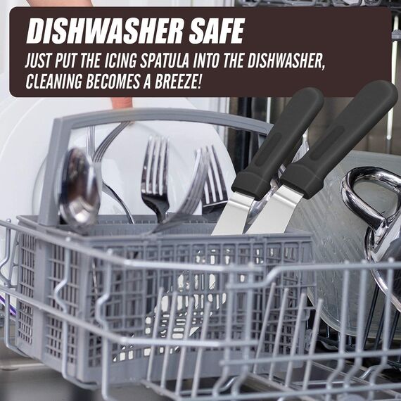 Walfos Abgewinkelter Zuckergussspatel - Edelstahl Tortenspatel Offset Tortenspatel Set zum Backen, Kunststoffgriff für einfachen Griff (15cm, 20cm, 25cm)