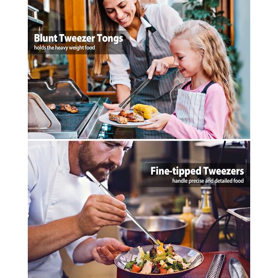 2 Stück 25.5cm-Kochpinzette Zangen Präzision Gezackte Spitzen, Edelstahl Professionelle Kochpinzette Küchenwerkzeuge zum Grillen, Beschichten und Servieren (Schwarz)