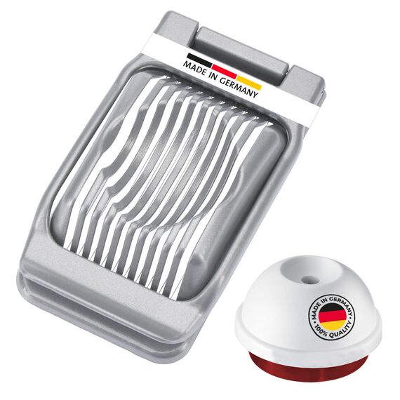 Westmark Set, 2tlg., 1 Eierteiler für runde und ovale Scheiben + 1 Eidorn/Eierpieker, Aluminium/rostfreier Edelstahl/Kunststoff, Duplex, Silber/Rot/Weiß, 102022E6