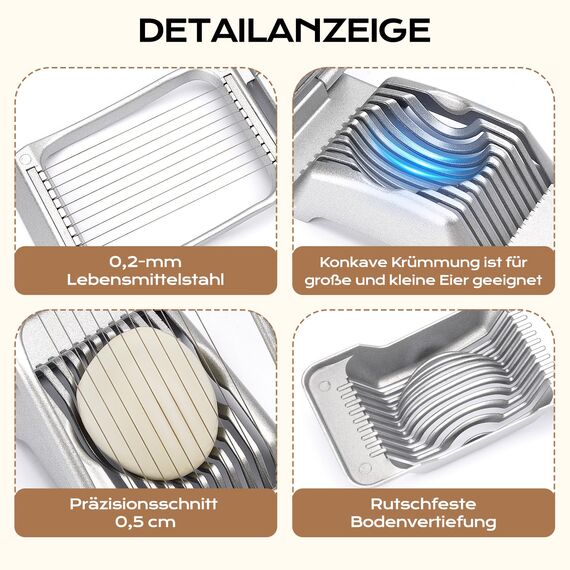 BIBURY Eierschneider aus Edelstahl, Robuster Aluminium Schneider für Eier, Eischneidewerkzeug, Egg Slicer Einzeln Gespannte Edelstahldrähte Pilze, Erdbeeren, Weiches Obst, Spülmaschinenfest