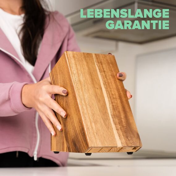 Coninx Messerblock Akazienholz | Messerhalter 15 Schlitze Kochmesser | Messerblock Holz Ohne Messer | Geeignet für 15 Messer, Wetzstahl | Messerhalter für Küchenmessern | 13 x 19 x 22 cm
