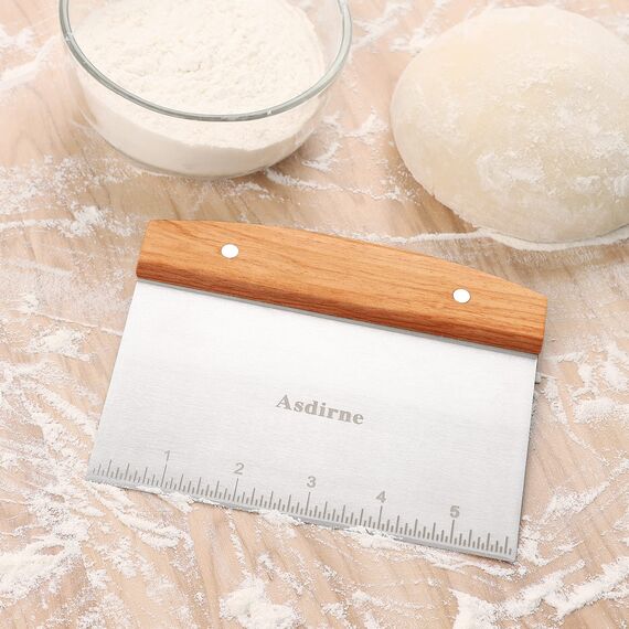 Asdirne Teigschaber, Teigschaber Edelstahl mit Holzgriff und Edelstahlklinge in Lebensmittelqualität, Gebäckschaber, 15CM