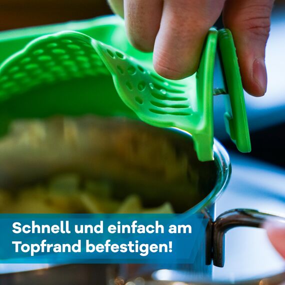 Netrox – Schnappsieb aus Silikon – Nudelsieb Aufsatz zum Einhängen in Topf & Pfanne – BPA-frei, spülmaschinenfestes Küchensieb Sieb – Abtropfsieb als Abgießhilfe für Töpfe Topfsieb