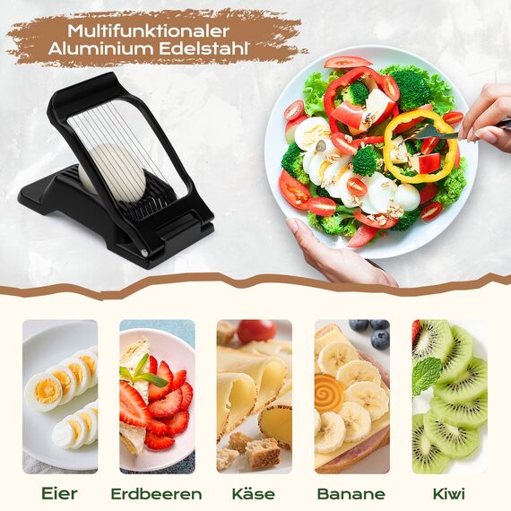 BIBURY Eierschneider aus Edelstahl, Robuster Aluminium Schneider für Eier, Eischneidewerkzeug, Egg Slicer Einzeln Gespannte Edelstahldrähte Pilze, Erdbeeren, Weiches Obst, Spülmaschinenfest