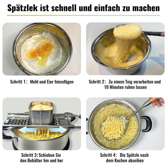 SPEENSUN Spätzlehobel+Schöpflöffel [Topf Ø von 16-30cm] mit Gummigriff Spülmaschinenfest,Spätzlereibe aus hochwertigem Edelstahl,Spätzlesieb ideal für selbstgemachte Spätzle&Knöpfle