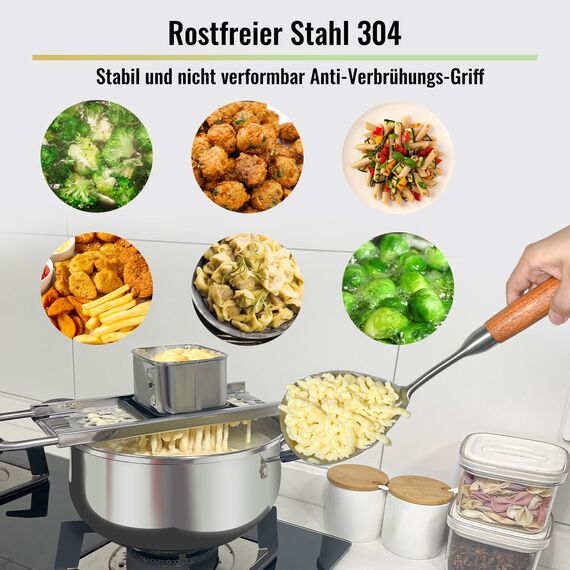SPEENSUN Spätzlehobel+Schöpflöffel [Topf Ø von 16-30cm] mit Gummigriff Spülmaschinenfest,Spätzlereibe aus hochwertigem Edelstahl,Spätzlesieb ideal für selbstgemachte Spätzle&Knöpfle