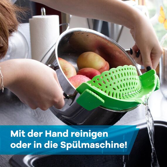 Netrox – Schnappsieb aus Silikon – Nudelsieb Aufsatz zum Einhängen in Topf & Pfanne – BPA-frei, spülmaschinenfestes Küchensieb Sieb – Abtropfsieb als Abgießhilfe für Töpfe Topfsieb