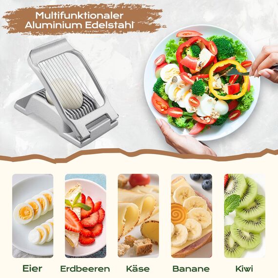 BIBURY Eierschneider aus Edelstahl, Robuster Aluminium Schneider für Eier, Eischneidewerkzeug, Egg Slicer Einzeln Gespannte Edelstahldrähte Pilze, Erdbeeren, Weiches Obst, Spülmaschinenfest