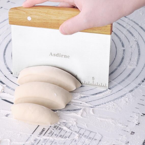 Asdirne Teigschneider, Teigschaber mit Holzgriff und lebensmittelechter Edelstahlklinge, Gebäckschaber, 15 cm, 2 Stück