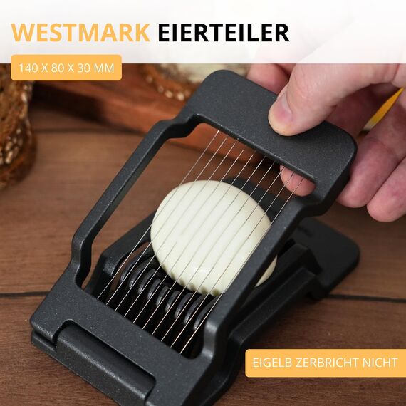 Westmark Eierschneider Justus Black Edition – Eierteiler für runde & ovale Scheiben – Extra-Scharfe Edelstahldrähte, Anthrazit