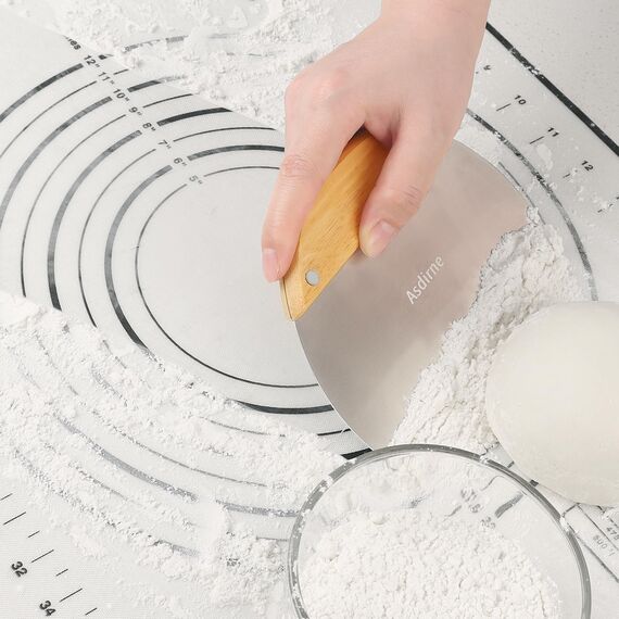 Asdirne Teigschneider, Teigschaber mit Holzgriff und lebensmittelechter Edelstahlklinge, Gebäckschaber, 15 cm, 2 Stück