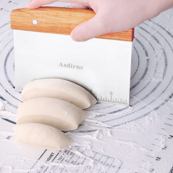 Asdirne Teigschaber, Teigschaber Edelstahl mit Holzgriff und Edelstahlklinge in Lebensmittelqualität, Gebäckschaber, 15CM