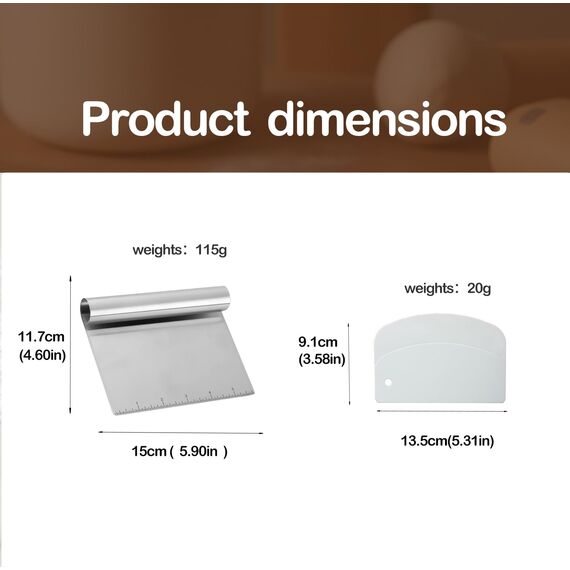 Midgreyeye Teigkarte Set, 2 Stücke Edelstahl Teigschneider Mit Messskala Kunststoff Teigschaber Teigkarte Teigspachtel Schaber Küche Für Kuchen, Cake,Pizza, Torte, Dough(15 * 11,3+13.5 * 9,1cm)