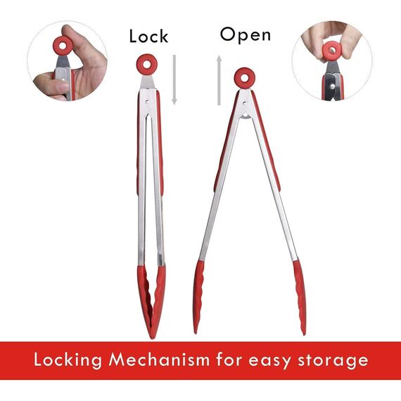iNeibo Grillzange Küchenzange aus Edelstahl und lebensmittelechtem Silikon. 3er Set Mehrfarbig