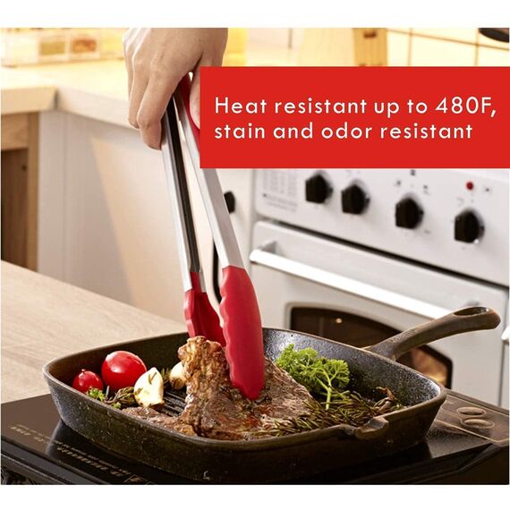 iNeibo Grillzange Küchenzange aus Edelstahl und lebensmittelechtem Silikon. 3er Set Mehrfarbig