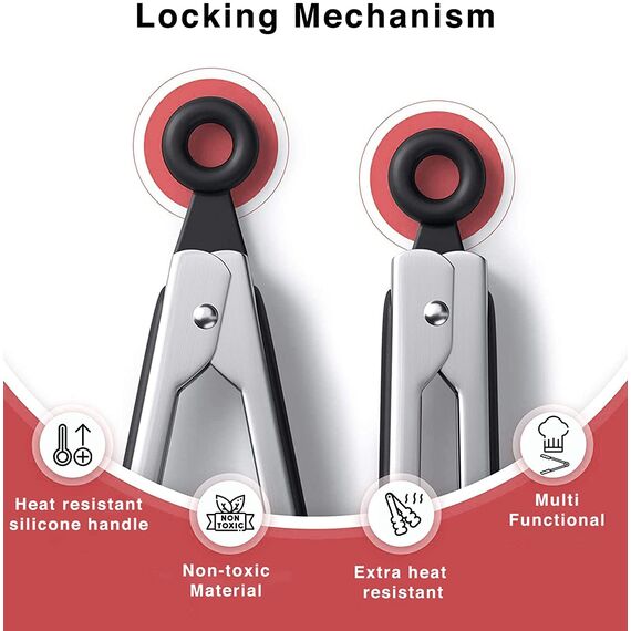 iNeibo Grillzange Edelstahl Hochwertige Küchenzange Mit Hitzebeständigem Silikongriff Und Sicherm Verschlusssystem 2er Set Zange Küche (23cm/31cm)