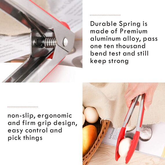 iNeibo Grillzange Küchenzange aus Edelstahl und lebensmittelechtem Silikon. 3er Set Mehrfarbig