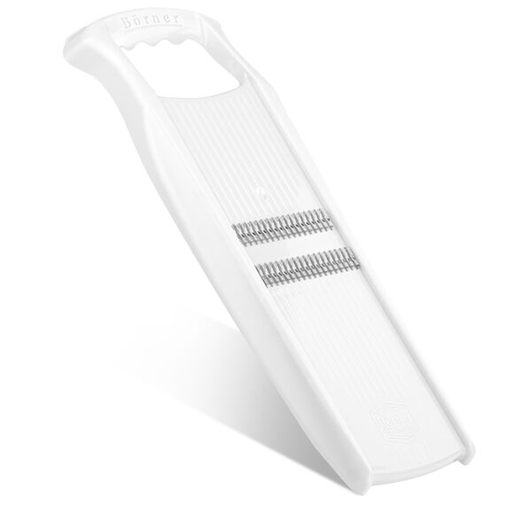 Börner Roko PowerLine Gemüseschneider • Streifenschneider für Obst & Gemüse • Julienne Schneider für feine Streifen • Gemüsehobel fein • Küchenhobel • Reibe (Weiß)