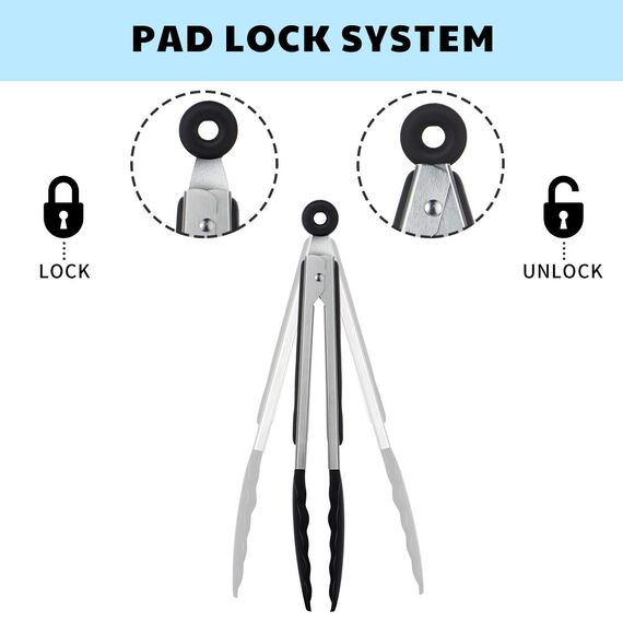 iNeibo Grillzange Küchenzange Zange Küche aus Rostfreim Edelstahl und Silikon Fleischzange Kochzange mit Hitzebeständigem Silikongriff 23cm Schwarz