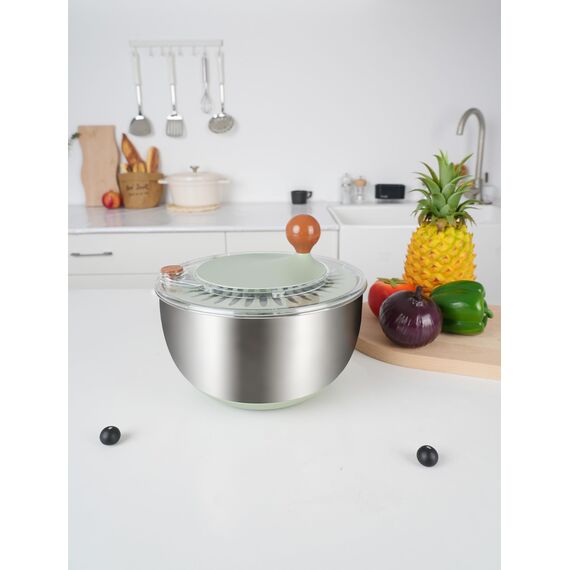 Lunememo 5L Salatschleuder Edelstahl 18/10, Rutschfester Boden & Stopptaste, Groß Salat Schleuder mit Deckel, BPA-frei