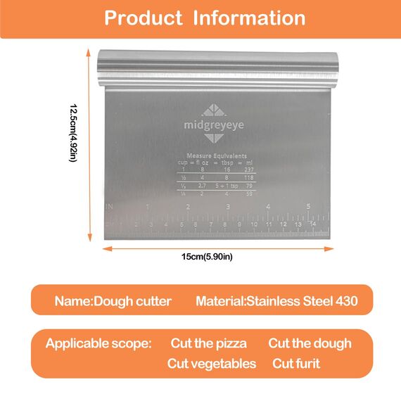 Midgreyeye 2 Stücke Edelstahl Teigschneider Mit Messskala Teigschaber Teigkarte Teigspachtel Schaber Küche Für Kuchen, Cake,Pizza, Torte, Dough,backutensilien(15 * 12.5cm)