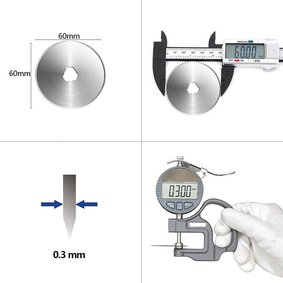 Headley Tools Rollschneider Ersatzklingen 60mm (10 Stück) passen auf alle 60mm Rotary Cutter
