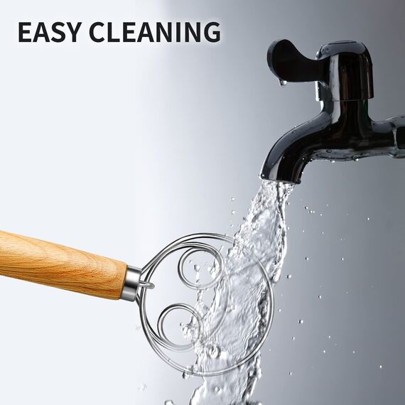 TEEVEA Dänischer Teigbesen aus Edelstahl, Teigbesen im niederländischen Stil, Brotteig, Handmixer, Holzgriff, Küchenbackwerkzeuge, Brotherstellungswerkzeuge und Zubehör