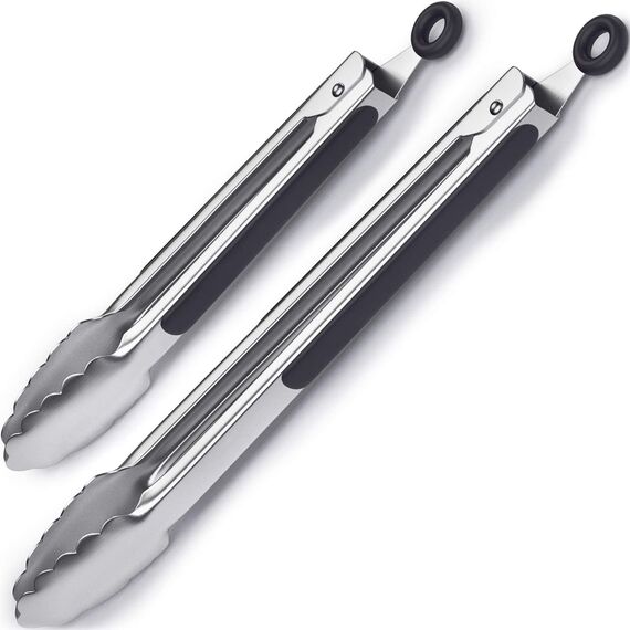 iNeibo Grillzange Edelstahl Hochwertige Küchenzange Mit Hitzebeständigem Silikongriff Und Sicherm Verschlusssystem 2er Set Zange Küche (23cm/31cm)