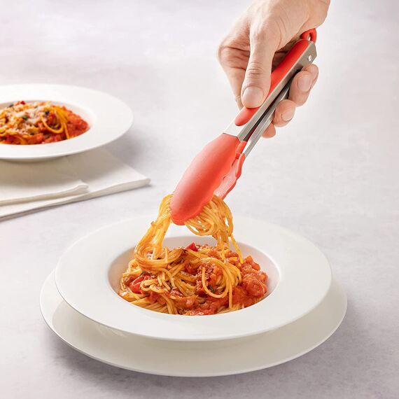 iNeibo Grillzange Küchenzange Zange Küche aus Rostfreim Edelstahl und Silikon Fleischzange Kochzange mit Hitzebeständigem Silikongriff 2er Set 30cm und 23cm Rot